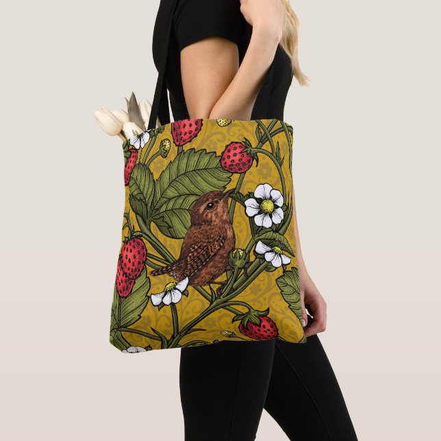 Tote Bag Wens et fraises sur mustrard (De près)