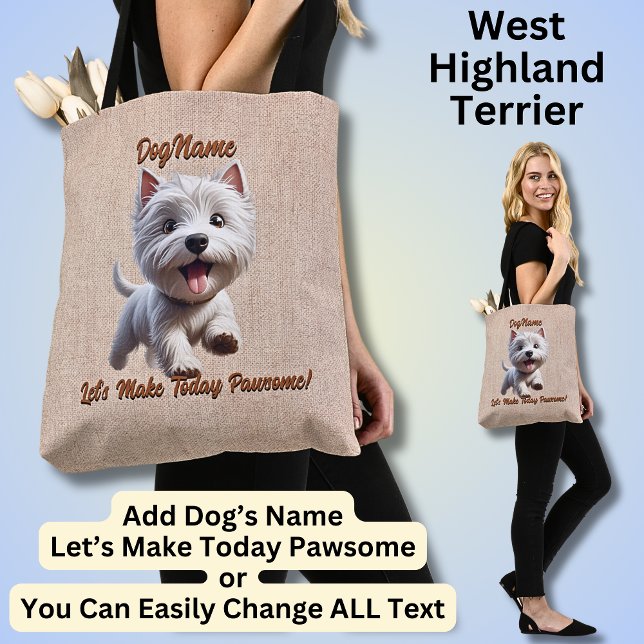 Tote Bag West Highland Terrier, Ajouter le nom du chien, mo (Créateur téléchargé)