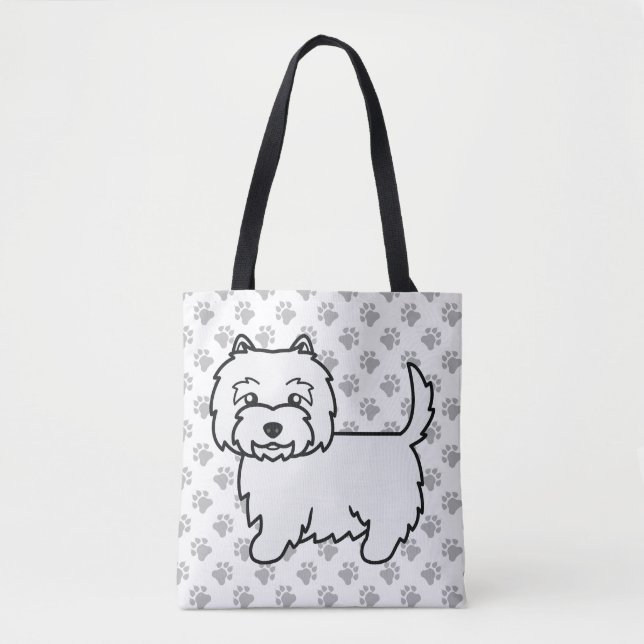 Tote Bag West Highland White Terrier Cartoon Chien & Paws (Devant)