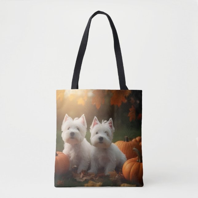 Tote Bag West Highland White Terrier Chiot Citrouille d'aut (Devant)