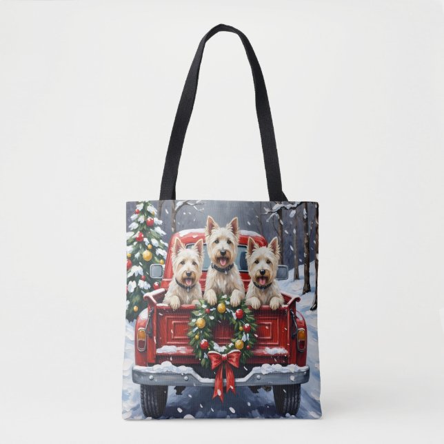 Tote Bag West Highland White Terrier Christmas Red Truck (Devant)