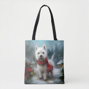 Tote Bag West Highland White Terrier Dog dans la neige Noël