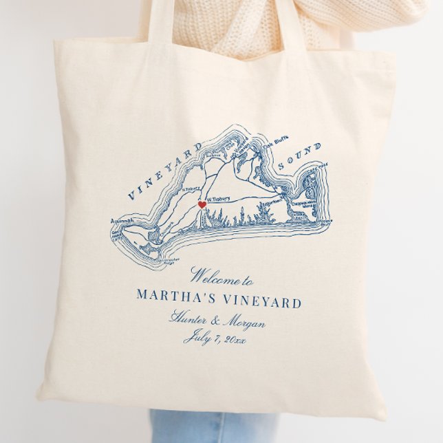 Tote Bag West Tisbury MA Mariage Faveur Bienvenue (West Tisbury Martha's Vineyard Wedding Welcome Tote Bag Wedding Favor in elegant navy blue )