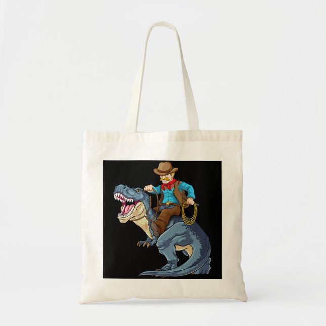 Tote Bag Western Cowboy Riding T Rex Dinosaur Wild West Din (Devant)