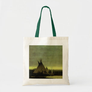 Tote Bag Western vintage, camp indien à Dawn par Tavernier