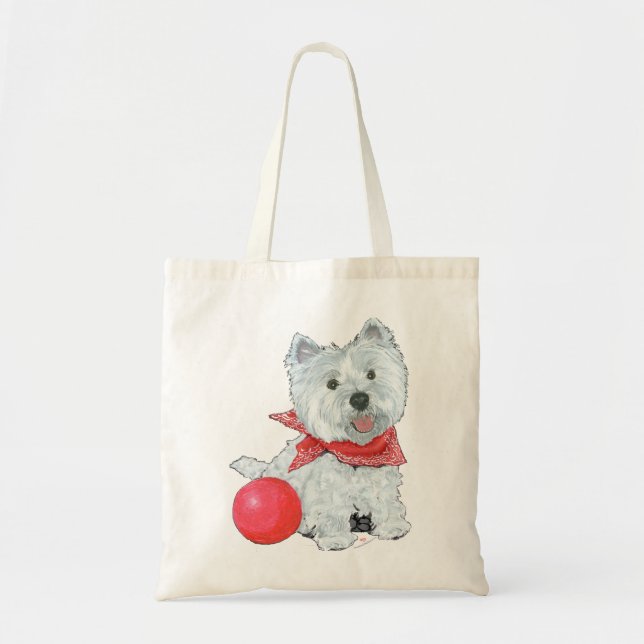 Tote Bag Westie avec une balle rouge (Devant)
