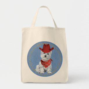 Tote Bag Westie Cowboy sur Denim