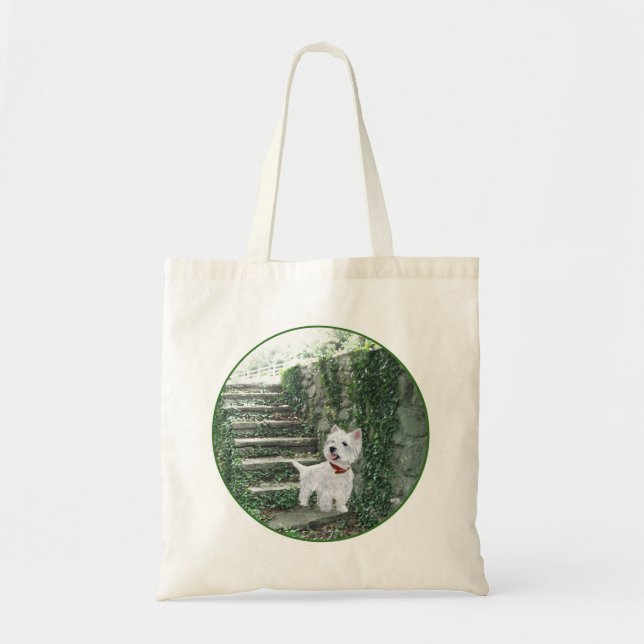 Tote Bag Westie sur les marches de lierre (Devant)