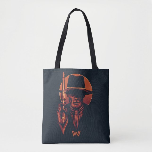 Tote Bag Westworld | Homme en noir avec révolver (Devant)