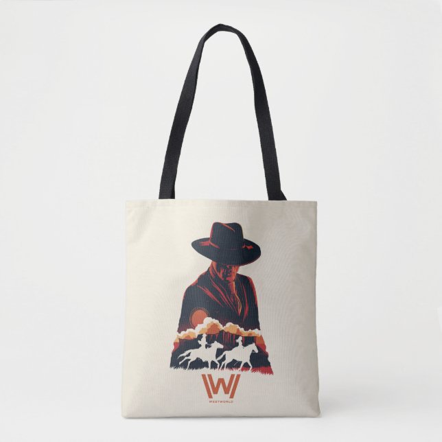Tote Bag Westworld | Homme en Silhouette du désert noir (Devant)