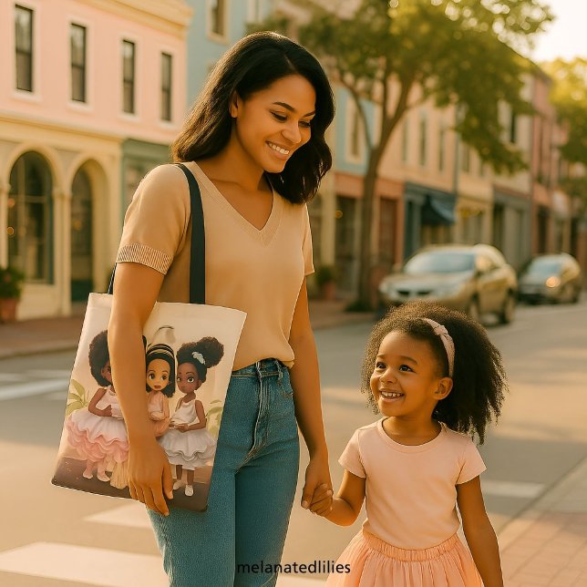 Tote Bag Whimsical African American Girls Tea Party (Créateur téléchargé)