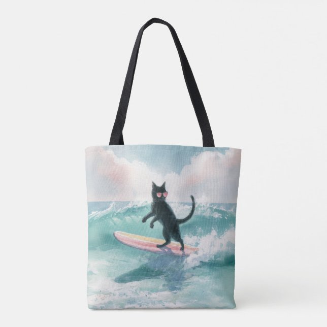 Tote Bag Whimsical Black Cat Surfer Fourre-tout (Dos)