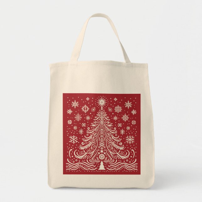 Tote Bag Whimsical Carryall : Folk Art Christmas Tree Fourr (Devant)