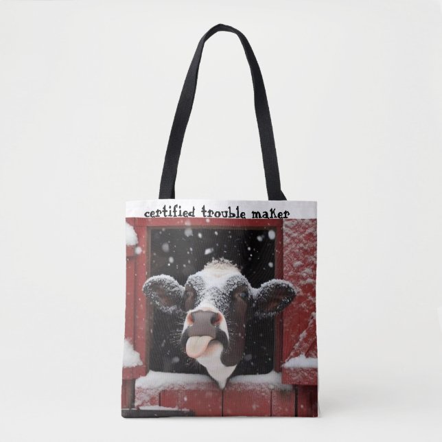 Tote Bag Whimsical Cow Red Barn Farmhouse  (Devant)