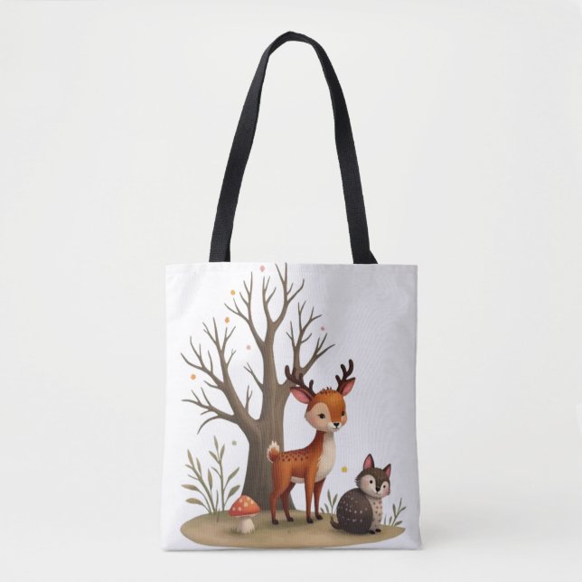 Tote Bag Whimsical Deer & Hedgehog Tote  (Devant)
