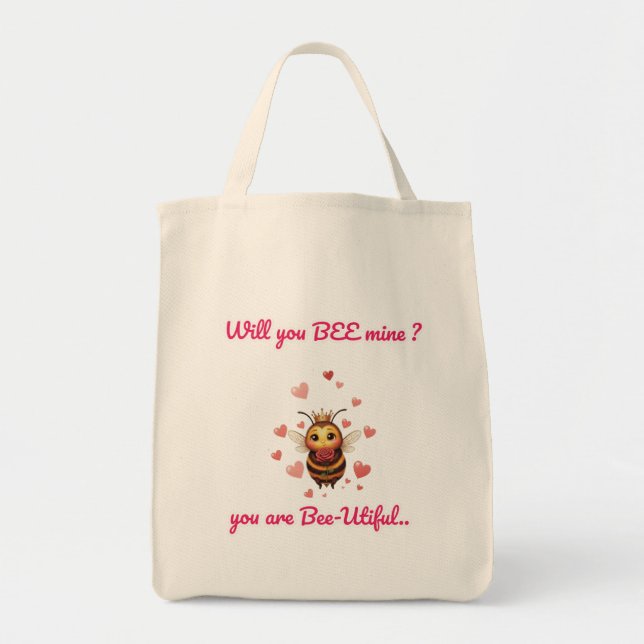 Tote Bag Whimsical honey bee valentine's (Devant)