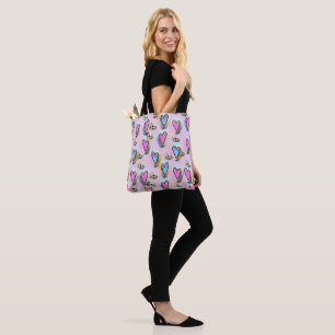 Tote Bag Whimsical mignon coeurs roses dessin coloré