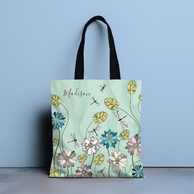 Tote Bag Whimsical Moderne Floral Nature Nom de la fille (Créateur téléchargé)