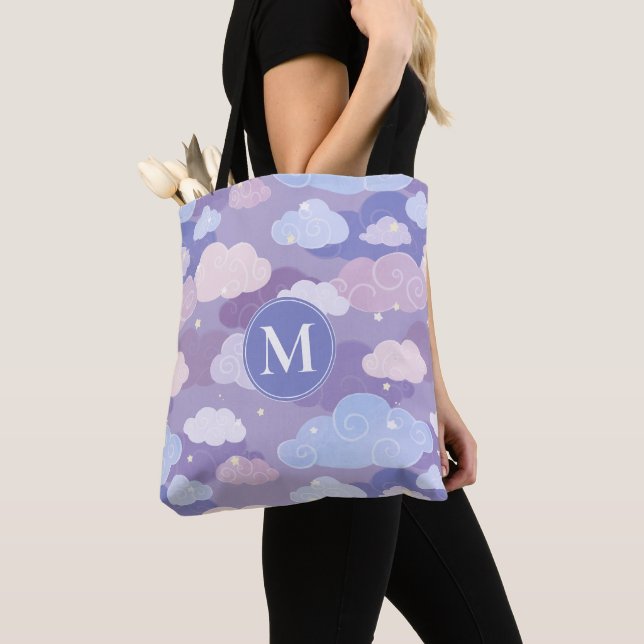 Tote Bag Whimsical Pastel Clouds et étoiles Motif (De près)