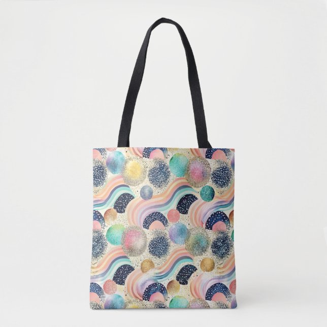 Tote Bag Whimsical Pastel Rainbow Waves & Parties scintilla (Devant)