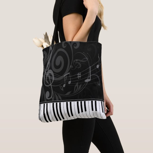 Tote Bag Whimsical piano and musical notes (De près)