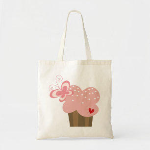 Tote Bag Whimsical Pink Cupcake Butterfly Girl Anniversaire