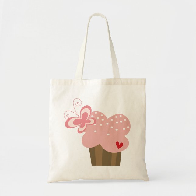 Tote Bag Whimsical Pink Cupcake Butterfly Girl Anniversaire (Devant)