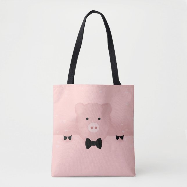 Tote Bag Whimsical pink pig cute Farm Animal (Devant)