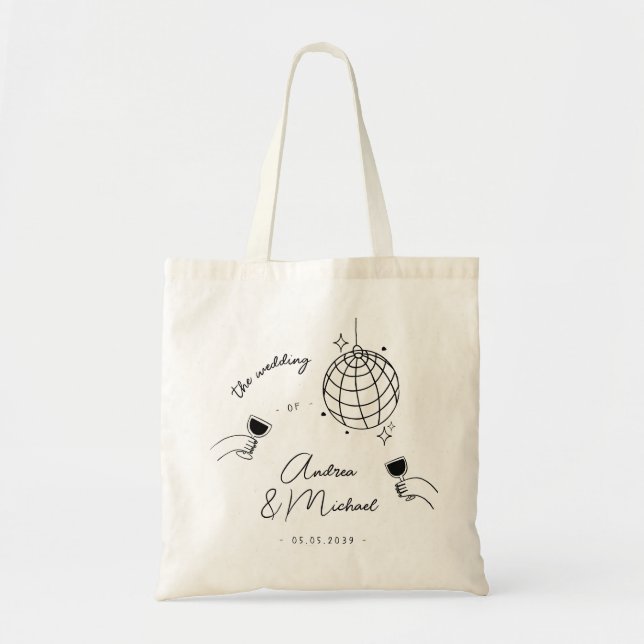 Tote Bag Whimsical Quirky Retro Disco Mariage Français Favo (Devant)