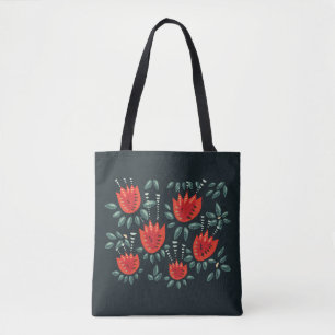 Tote Bag Whimsical Red Tulips Floral Art - Printemps Abstra