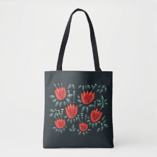 Tote Bag Whimsical Red Tulips Floral Art - Printemps Abstra