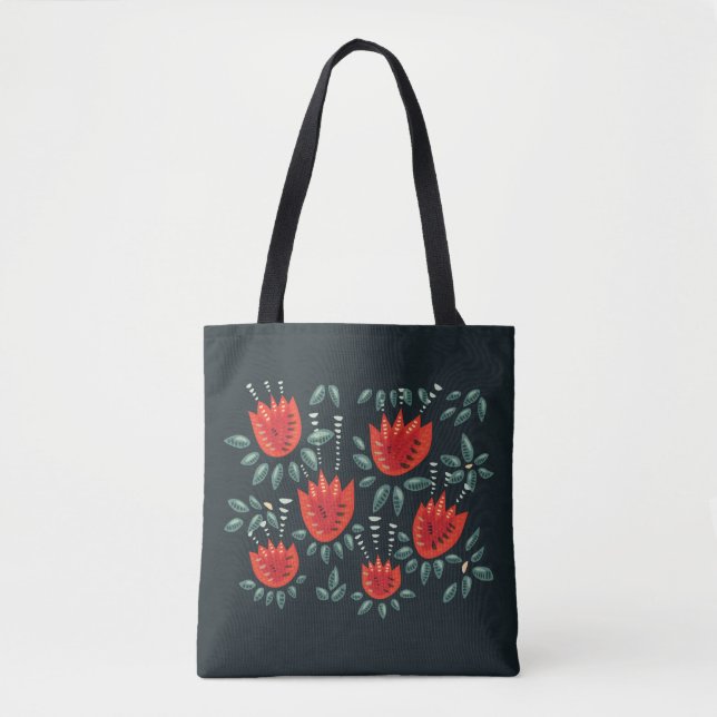 Tote Bag Whimsical Red Tulips Floral Art - Printemps Abstra (Devant)
