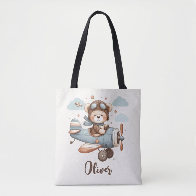 Tote Bag Whimsical Teddy Bear Pilote personnalisé (Devant)