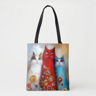 Tote Bag Whimsical Trio of Cats