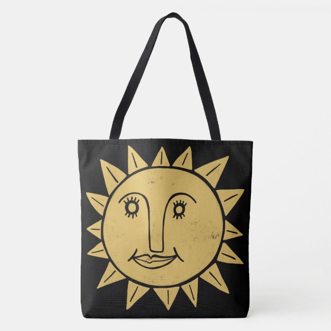 Tote Bag Whimsine Sunshine Black Gold Boho Motif (Devant)