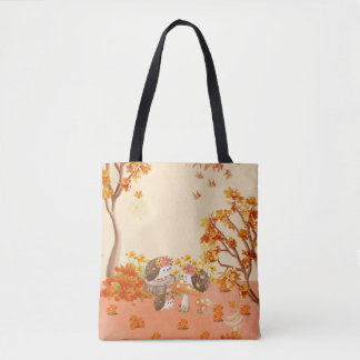 Tote Bag Whimsy d'automne : Hérisson dans une forêt cosy