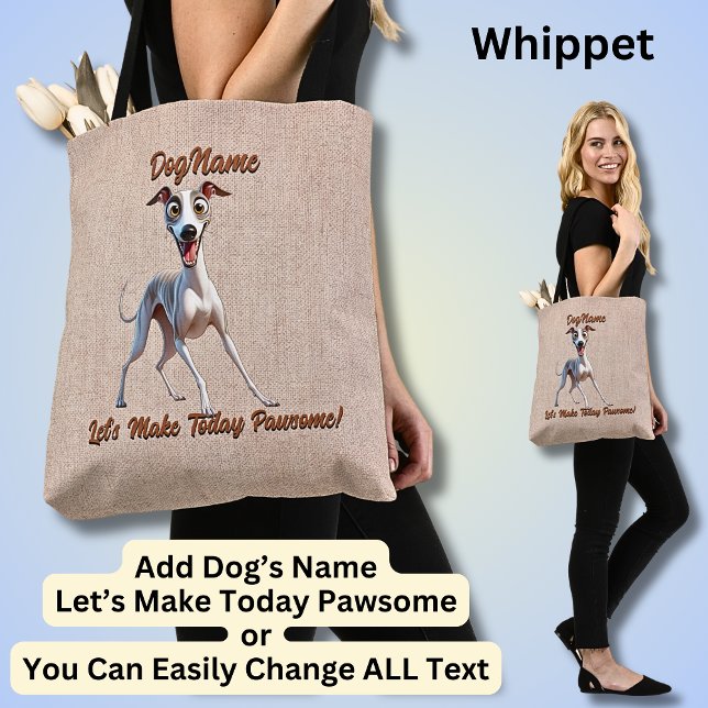 Tote Bag Whippet - Ajouter le nom du chien, modifier le tex (Créateur téléchargé)