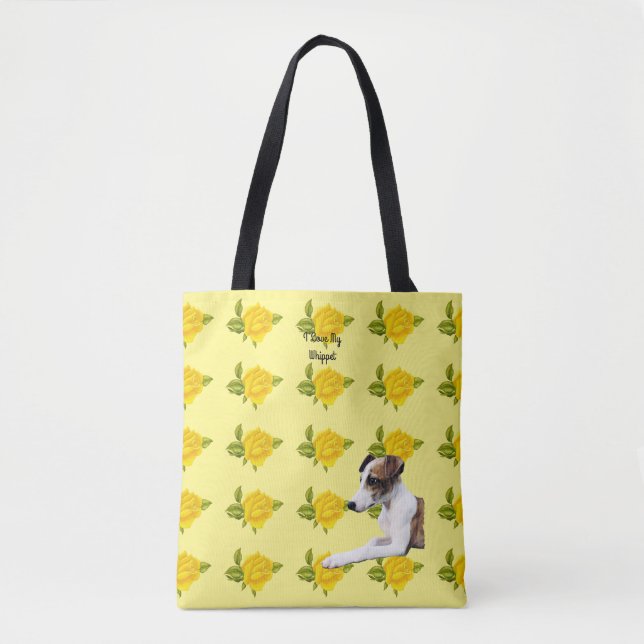 Tote Bag Whippet et roses jaunes [Med] (Devant)