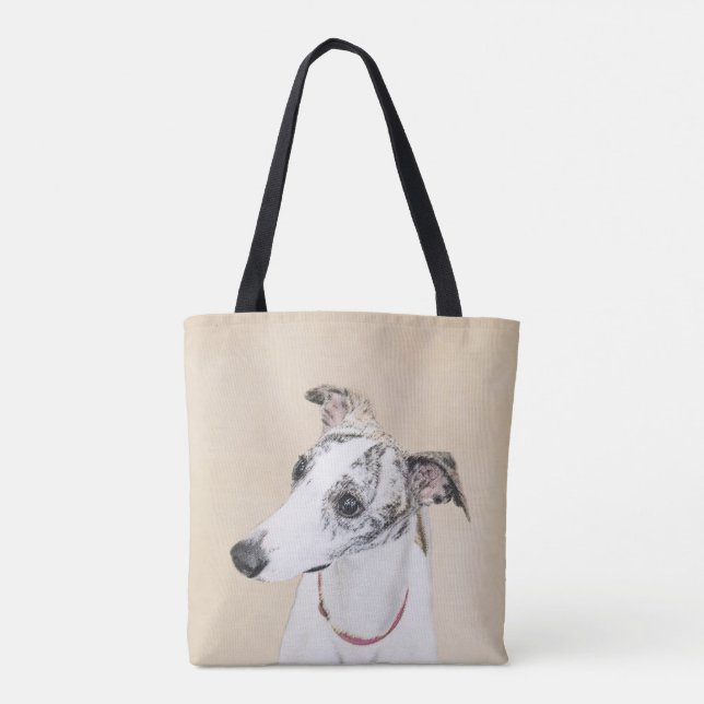 Tote Bag Whippet, whippet anglais, rupture, blanc, brindle, (Dos)