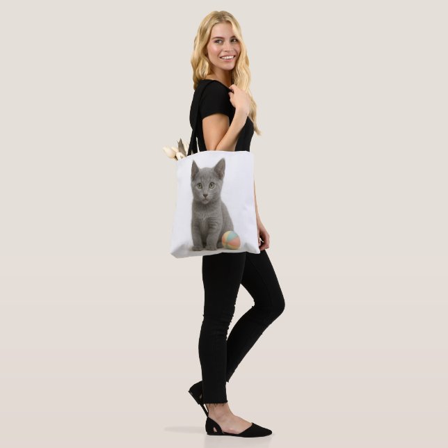 Tote Bag Whiskers Argent - Russe Blue Kitten (Sur le modèle)
