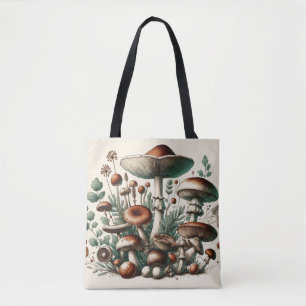 Tote Bag Whispering Woods : Motif de champignons sans soudu