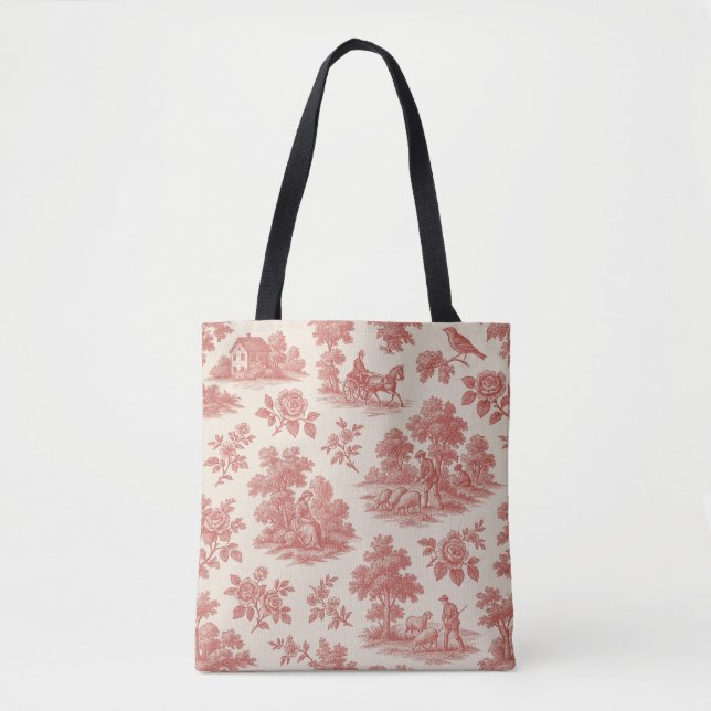 Tote Bag Whispers of the Countryside - Motif de Toile Rouge (Devant)