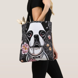 Tote Bag White Boston Terrier