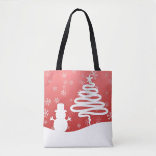 Tote Bag White Christmas Winter Wonderland Snowman Tree