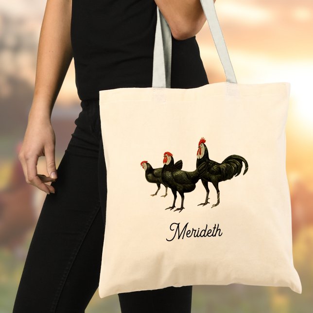 Tote Bag White Faced Black Spanish Roosters Chickens Name (Créateur téléchargé)