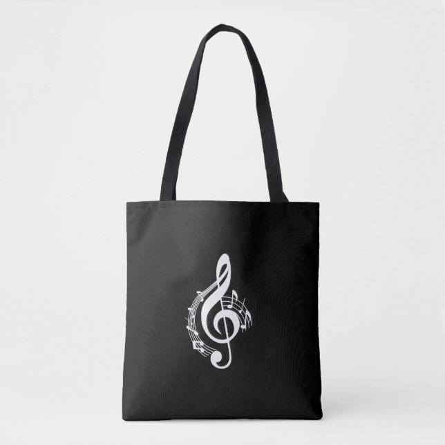 Tote Bag White Music G Clef sur Black (Devant)