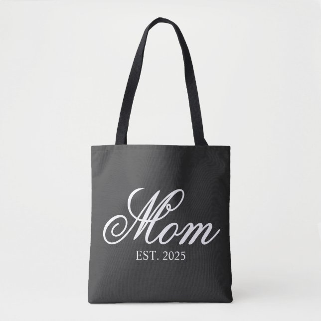 Tote Bag White Ornate Script Established Mom (Devant)