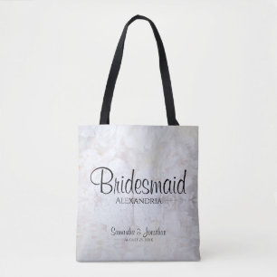 Tote Bag White Peony Flowers & Hearts Bridesmaid Mariage