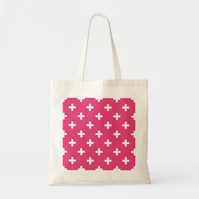 Tote Bag White polka crosses on fuchsia (Devant)