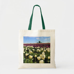 Tote Bag White & Purple Tulip Field with Hot Air Balloon